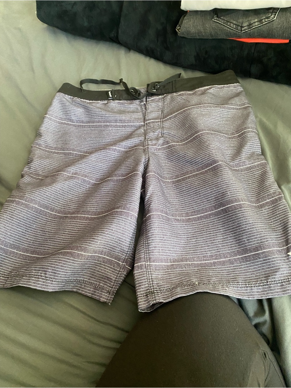 Hurley Boys Navy and Gray Striped Swim Trunks